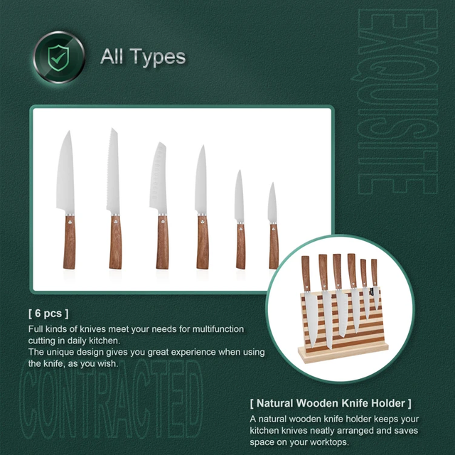 طقم سكاكين الطهاة مكون من 14 قطعة بمقبض من خشب سبيلي