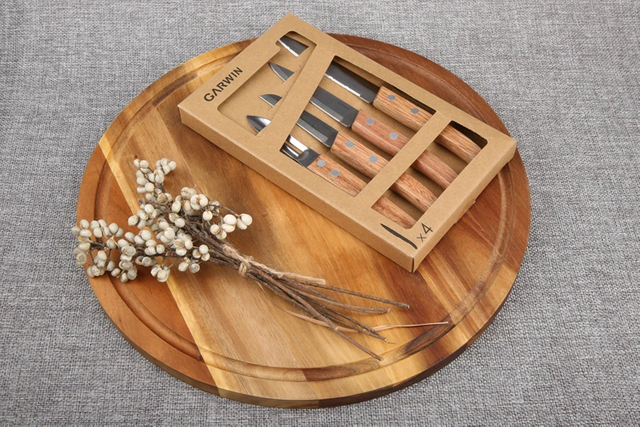 لکڑی کا ہینڈل ملٹی فنکشنل 4 پیس چھیلنے اور چھیلنے والے چاقو کے ساتھ سیٹ