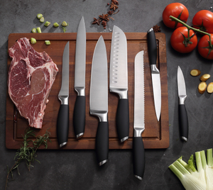 Set Pisau Dapur Stainless Steel 7 Buah Premium dengan Gagang TPR Hitam